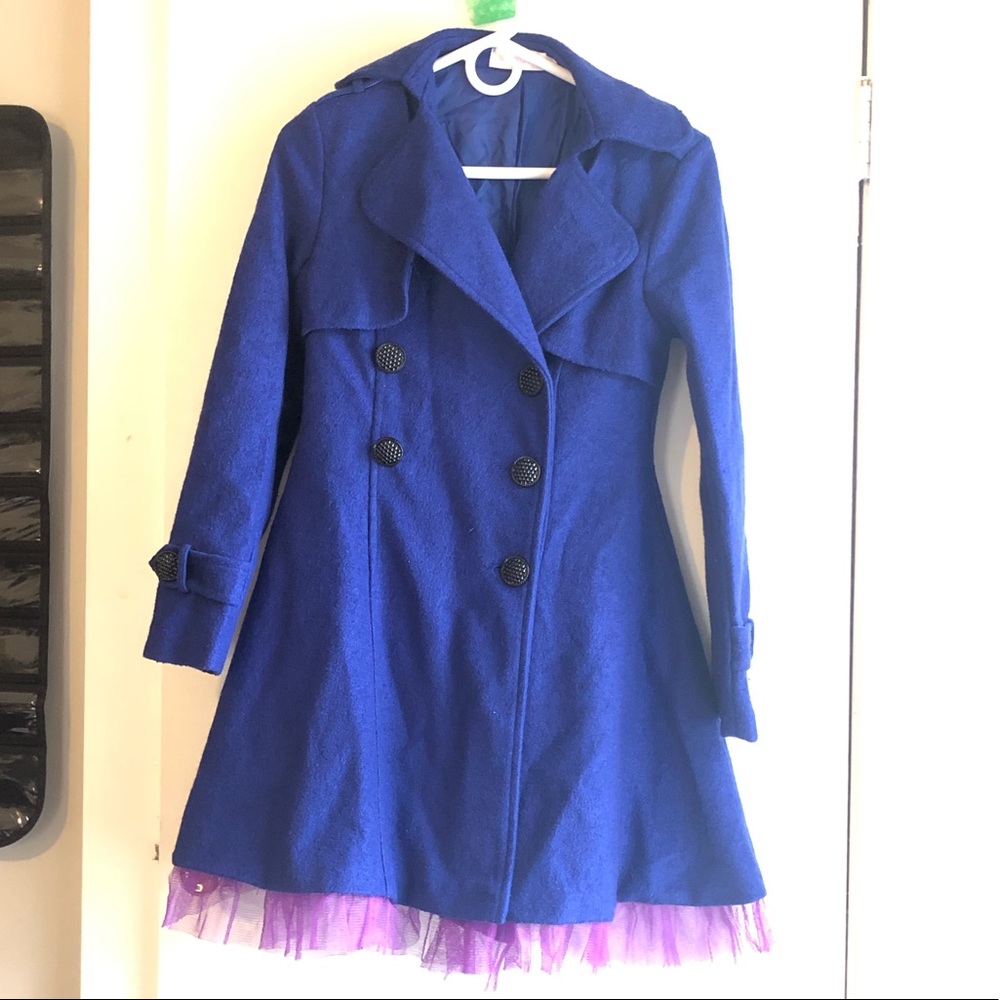 Blue purple trench coat flared medium tulle